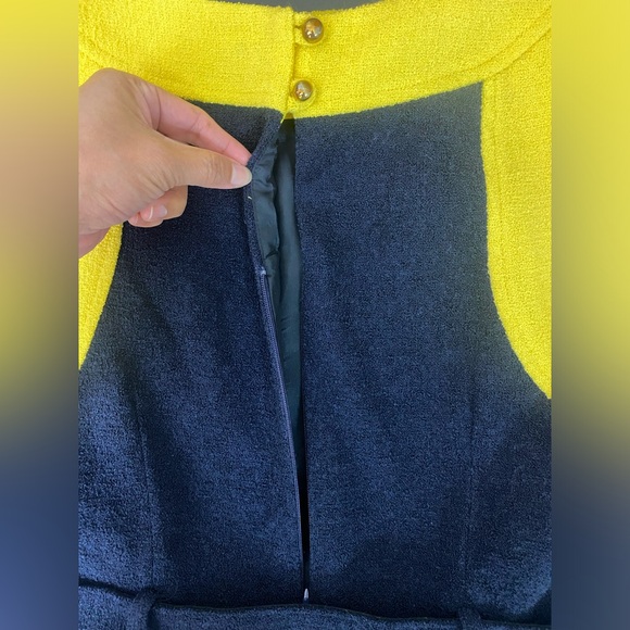 NWOT Milly Sleeveless Wool Sheath Mini Dress Belted Navy Yellow Women’s Size 10 - Picture 6 of 9